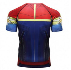 Men's Captain Marvel Carol Danvers Premium Compression Short Sleeve Rashguard-RashGuardStore