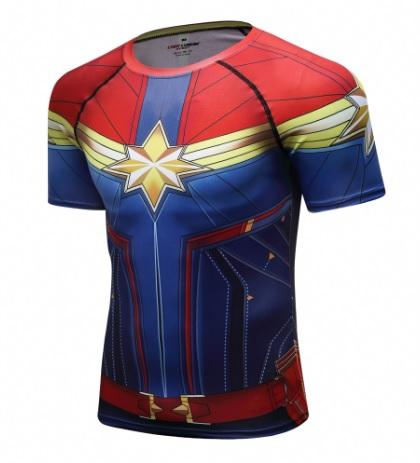 Men's Captain Marvel Carol Danvers Premium Compression Short Sleeve Rashguard-RashGuardStore