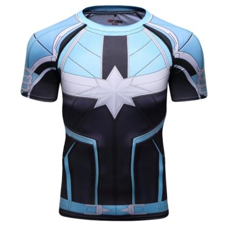 Men's Captain Marvel Carol Danvers 'Star Force' Green Kree Premium Compression Short Sleeve Rashguard-RashGuardStore