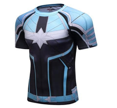Men's Captain Marvel Carol Danvers 'Star Force' Green Kree Premium Compression Short Sleeve Rashguard-RashGuardStore