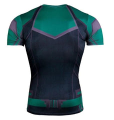 Men's Captain Marvel 'Comic Star Force' Green Kree Compression Short Sleeve Rashguard-RashGuardStore