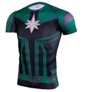 Men's Captain Marvel 'Comic Star Force' Green Kree Compression Short Sleeve Rashguard-RashGuardStore