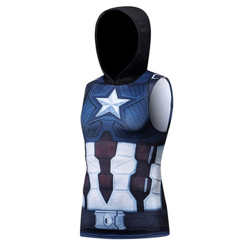 Captain America End Game Steve Rogers Hooded Tank Top Compression Rash Guard