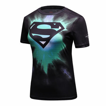 Tie Dye Black Women's Supergirl Compression Elite Short Sleeve Rashguard