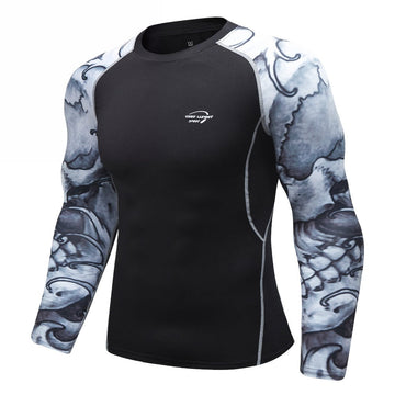 Grey Elite Tribal Compression Long Sleeve Rashguard