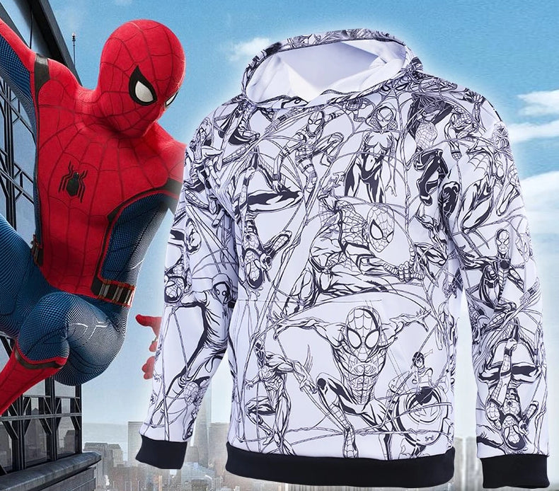 Men's Spiderman 'Hand Drawn Comic | Black and White' Premium Pullover Hoodie