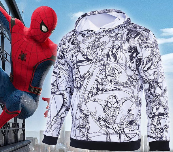 Men's Spiderman 'Hand Drawn Comic | Black and White' Premium Pullover Hoodie