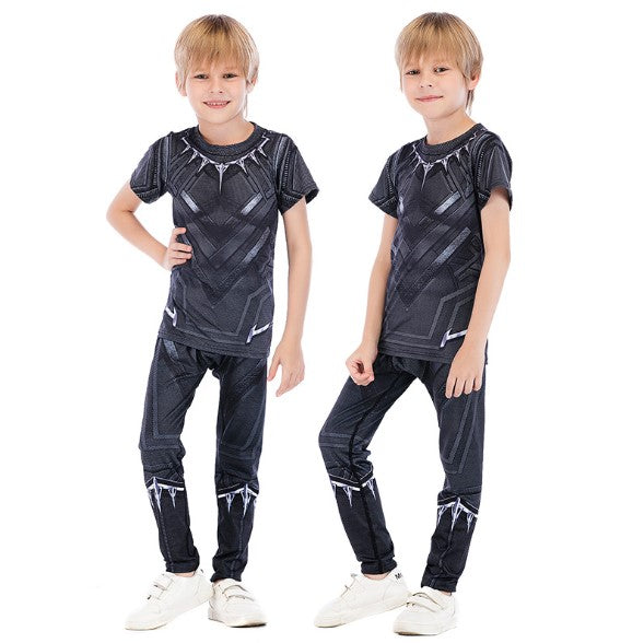 Kids Black Panther Compression Rashguard Set