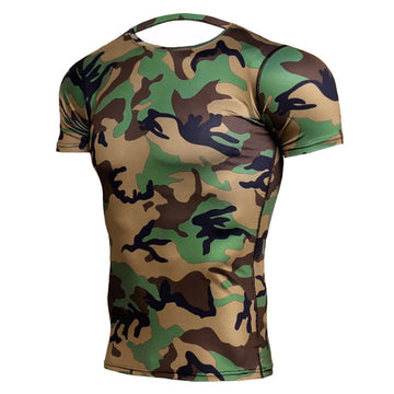 Jungle Camo Camouflage Compression Short Sleeve Rashguard