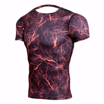 Red Lightning Camo Camouflage Compression Short Sleeve Rashguard