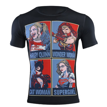 Wonder Woman Compression Short Sleeve Rashguard 'Catwoman | Supergirl | Harley Quinn'