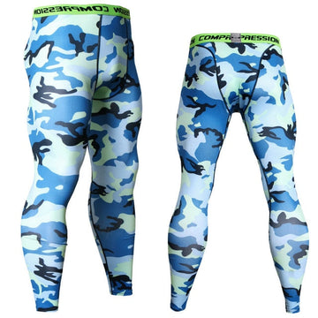 Blue Digital Camouflage Men's Compression Leggings Spats