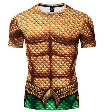 Aquaman Arthur Curry Tattoo Short Sleeve Rash Guard Compression