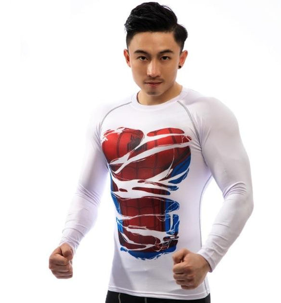 Spiderman Classic White 'Hero Revealed' Compression Long Sleeve Rashguard-RashGuardStore