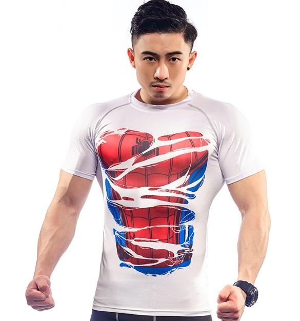Spiderman Classic White 'Hero Revealed' Compression Short Sleeve Rashguard-RashGuardStore
