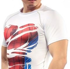 Spiderman Classic White 'Hero Revealed' Compression Short Sleeve Rashguard-RashGuardStore