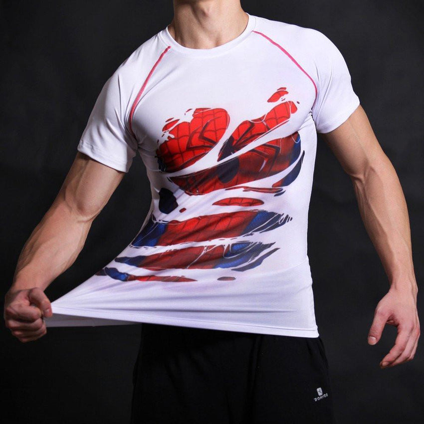 Spiderman "Hero Revealed" White Compression Rash Guard-RashGuardStore