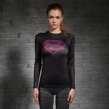 Supergirl 'Black/Pink' Compression Long Sleeve Rash Guard-RashGuardStore
