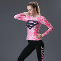 Supergirl 'Pink Camouflage' Compression Long Sleeve Rash Guard-RashGuardStore
