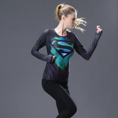 Supergirl 'Tie-Dye/Black' Compression Long Sleeve Rash Guard-RashGuardStore