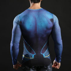 Superman "Up Up And Away" Compression Long Sleeve Rashguard-RashGuardStore