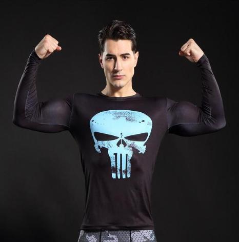 The Punisher 'Blue Skull' Long Sleeve Compression Rashguard-RashGuardStore
