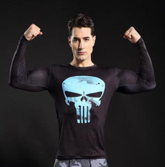 The Punisher 'Blue Skull' Long Sleeve Compression Rashguard-RashGuardStore