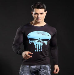 The Punisher 'Blue Skull' Long Sleeve Compression Rashguard-RashGuardStore