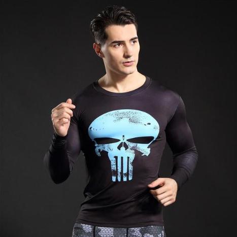 The Punisher 'Blue Skull' Long Sleeve Compression Rashguard-RashGuardStore