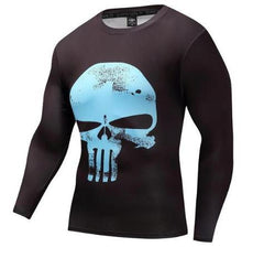 The Punisher 'Blue Skull' Long Sleeve Compression Rashguard-RashGuardStore