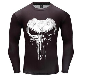 The Punisher 'Cracked Skull' Long Sleeve Compression Rashguard-RashGuardStore