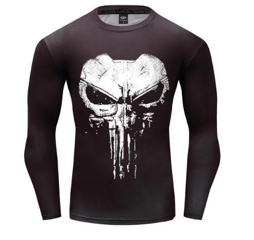 The Punisher 'Cracked Skull' Long Sleeve Compression Rashguard-RashGuardStore