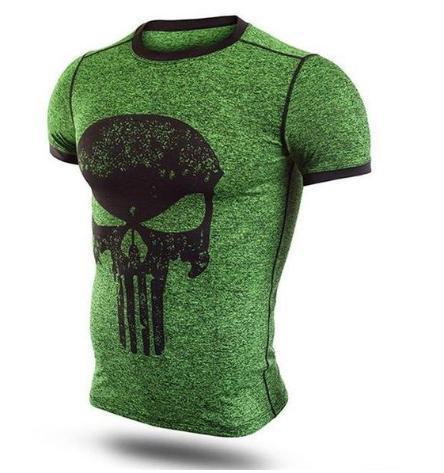 The Punisher 'Heathered' Green Short Sleeve Compression Rashguard-RashGuardStore
