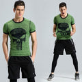 The Punisher 'Heathered' Green Short Sleeve Compression Rashguard-RashGuardStore