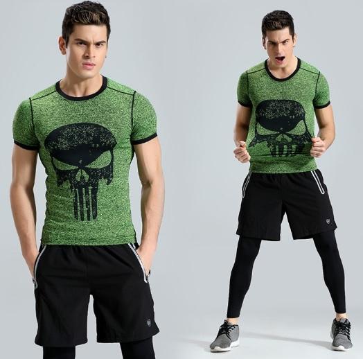 The Punisher 'Heathered' Green Short Sleeve Compression Rashguard-RashGuardStore