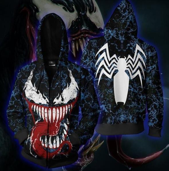 Venom 'Blue Comic' Zip Up Hoodie-RashGuardStore