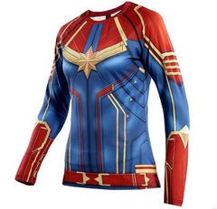 Women's Captain Marvel Carol Danvers Compression Long Sleeve Rashguard-RashGuardStore