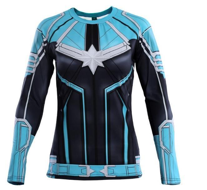 Women's Captain Marvel Carol Danvers 'Star Force' Kree Compression Long Sleeve Rashguard-RashGuardStore