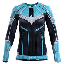 Women's Captain Marvel Carol Danvers 'Star Force' Kree Compression Long Sleeve Rashguard-RashGuardStore
