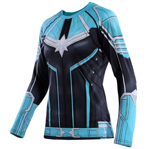 Women's Captain Marvel Carol Danvers 'Star Force' Kree Compression Long Sleeve Rashguard-RashGuardStore