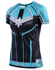 Women's Captain Marvel Carol Danvers 'Star Force' Kree Compression Short Sleeve Rashguard-RashGuardStore