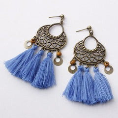 Bohemian Post Fringe Earrings With Colorful Tassels