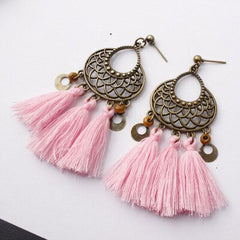 Bohemian Post Fringe Earrings With Colorful Tassels