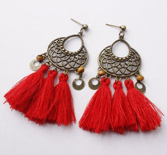 Bohemian Post Fringe Earrings With Colorful Tassels