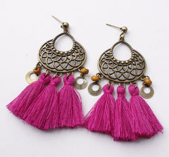 Bohemian Post Fringe Earrings With Colorful Tassels