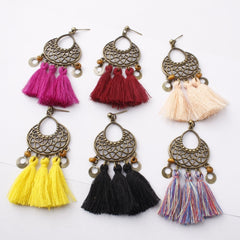 Bohemian Post Fringe Earrings With Colorful Tassels