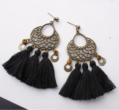 Bohemian Post Fringe Earrings With Colorful Tassels