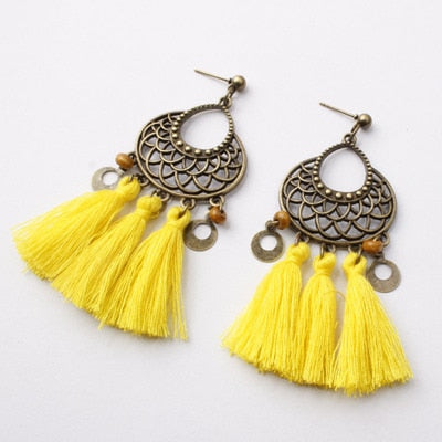 Bohemian Post Fringe Earrings With Colorful Tassels