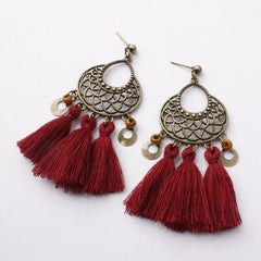 Bohemian Post Fringe Earrings With Colorful Tassels