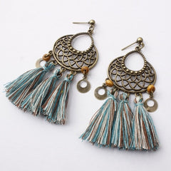 Bohemian Post Fringe Earrings With Colorful Tassels